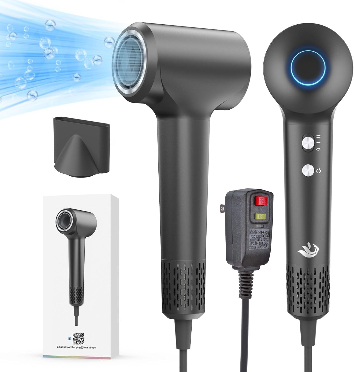 1 KARFUN Hair Dryer, 110000 RPM High-Speed Brushless Motor Fast Drying Blow Dryer, 57dB Low Noise Hair Dryer for Home or Travel, 3 Temps & 2 Speeds (Gray) - 图片 1