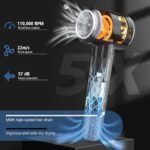 MMK Asciugacapelli Ionico, Phon Capelli Professionale, Phon da 200 Milioni di Ioni Negativi, Asciugatura Rapida 110000 giri/min ad Alta Velocità per Asciugatura Rapida, 57dB Rumore Basso per Viaggi - 图片 2
