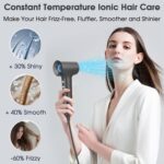 KARFUN Hair Dryer, 110000 RPM High-Speed Brushless Motor Fast Drying Blow Dryer, 57dB Low Noise Hair Dryer for Home or Travel, 3 Temps & 2 Speeds (Gray) - 图片 4