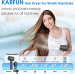 KARFUN Phon Capelli Professionale, 1500W Asciugacapelli Ionico Professionale, 400 Milioni di Ioni Negativi, 110000 RPM Asciugatura Rapida, Regolazione Intelligente Temperatura, Basso Rumore - 图片 15